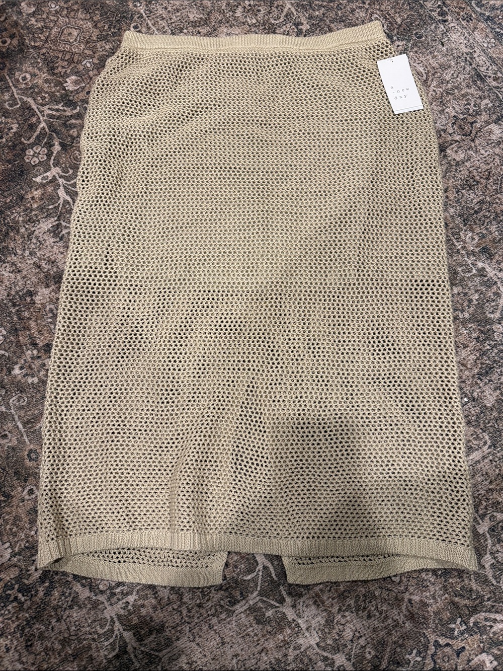 A New Day Knit Mesh Pencil Skirt in khaki new with tags crochet lined